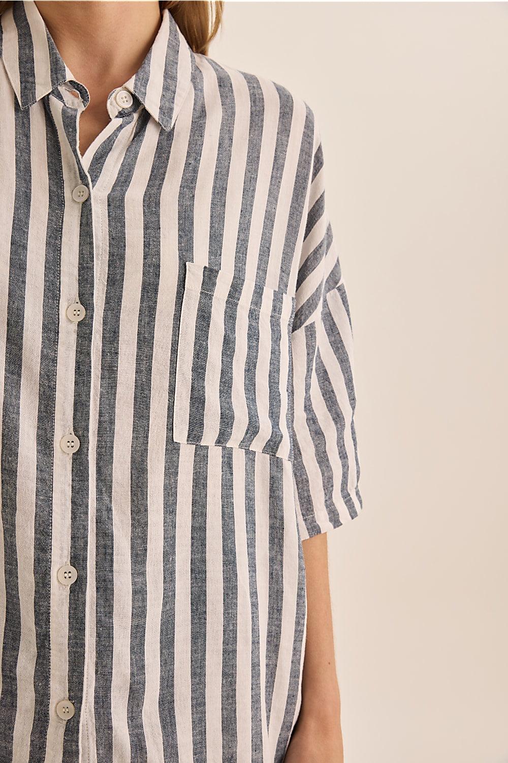 Gingerlilly Evie Navy Stripe Linen Short Set | Navy Stripe