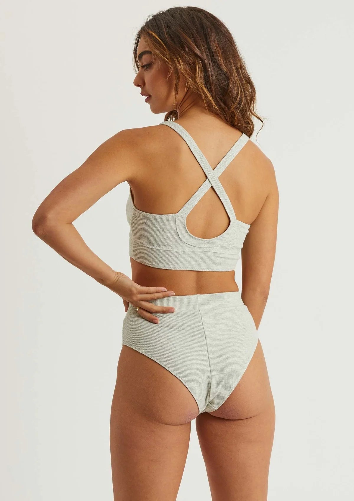 Elle Ribbed Knit Lounge Set | Marle Grey - Souszy - Saturday The Label - Back