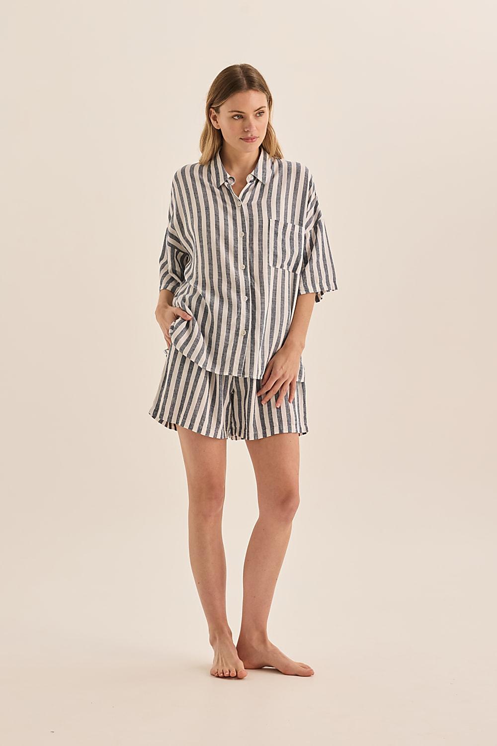 Gingerlilly Evie Navy Stripe Linen Short Set | Navy Stripe