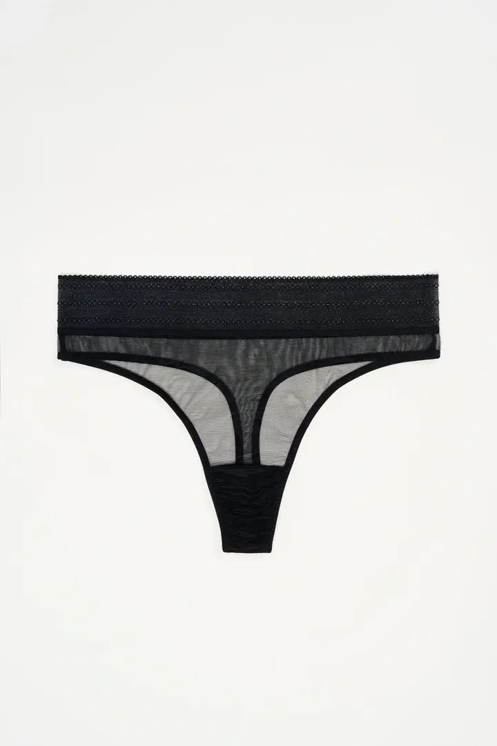 Else Lingerie Bare Wide Waistband Sheer Mesh Thong | Black
