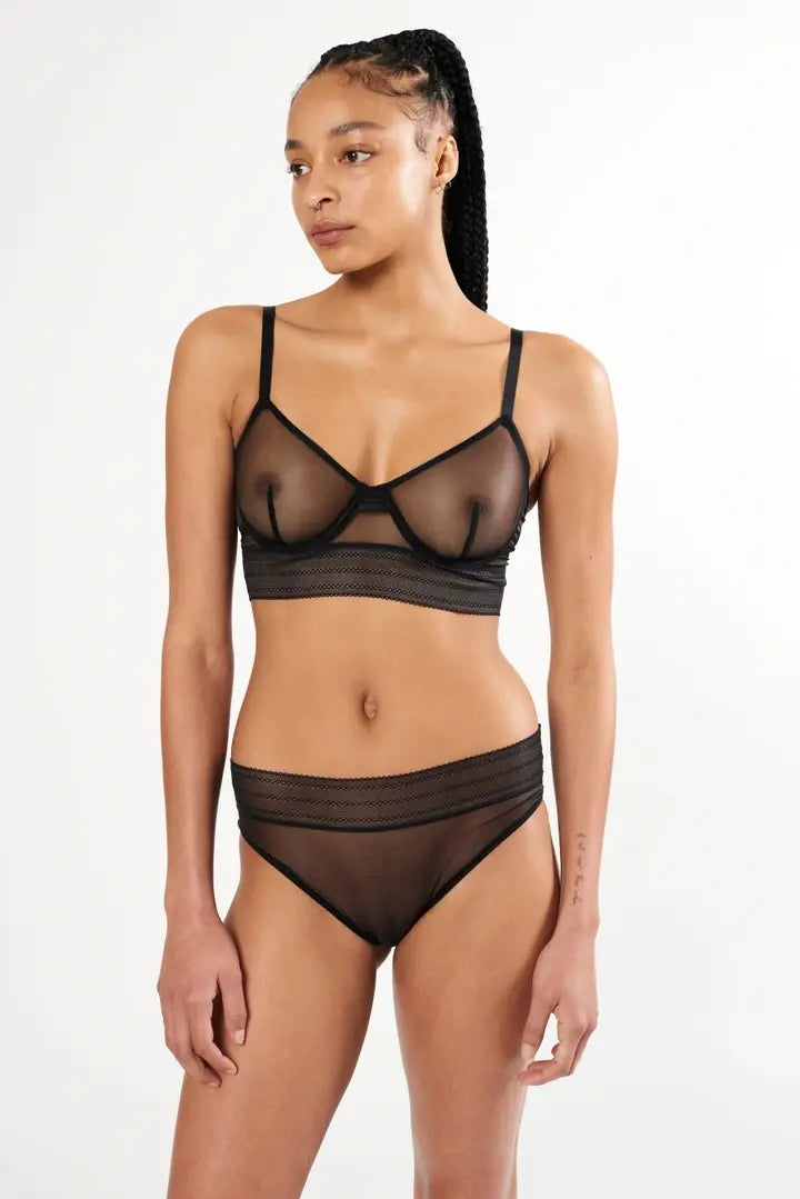 Else Lingerie Bare Wide Waistband Seamless Sheer Mesh Brief | Black