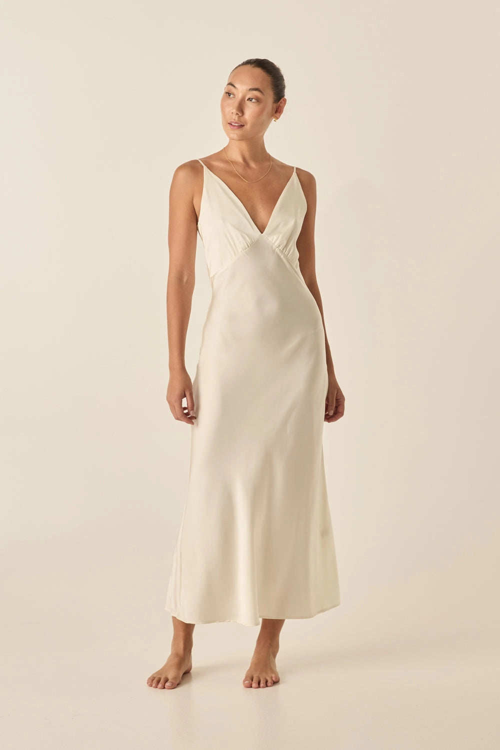 Gingerlilly Freda Ivory Satin Long Chemise | Ivory
