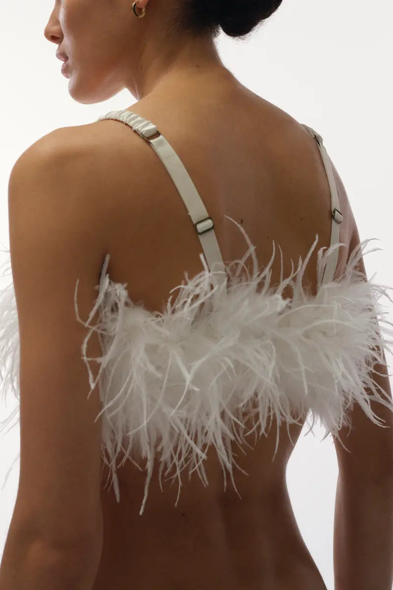 Fanny Fluffy Feather Bralette | Off White - Souszy - Love Stories - Back