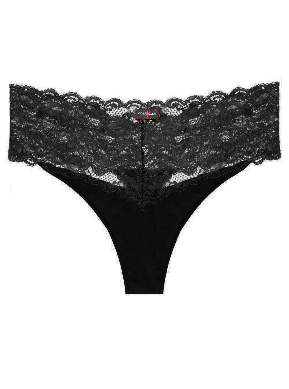 Cosabella Never Say Never Extended Lovelie Mid-Rise Lace Thong | Black
