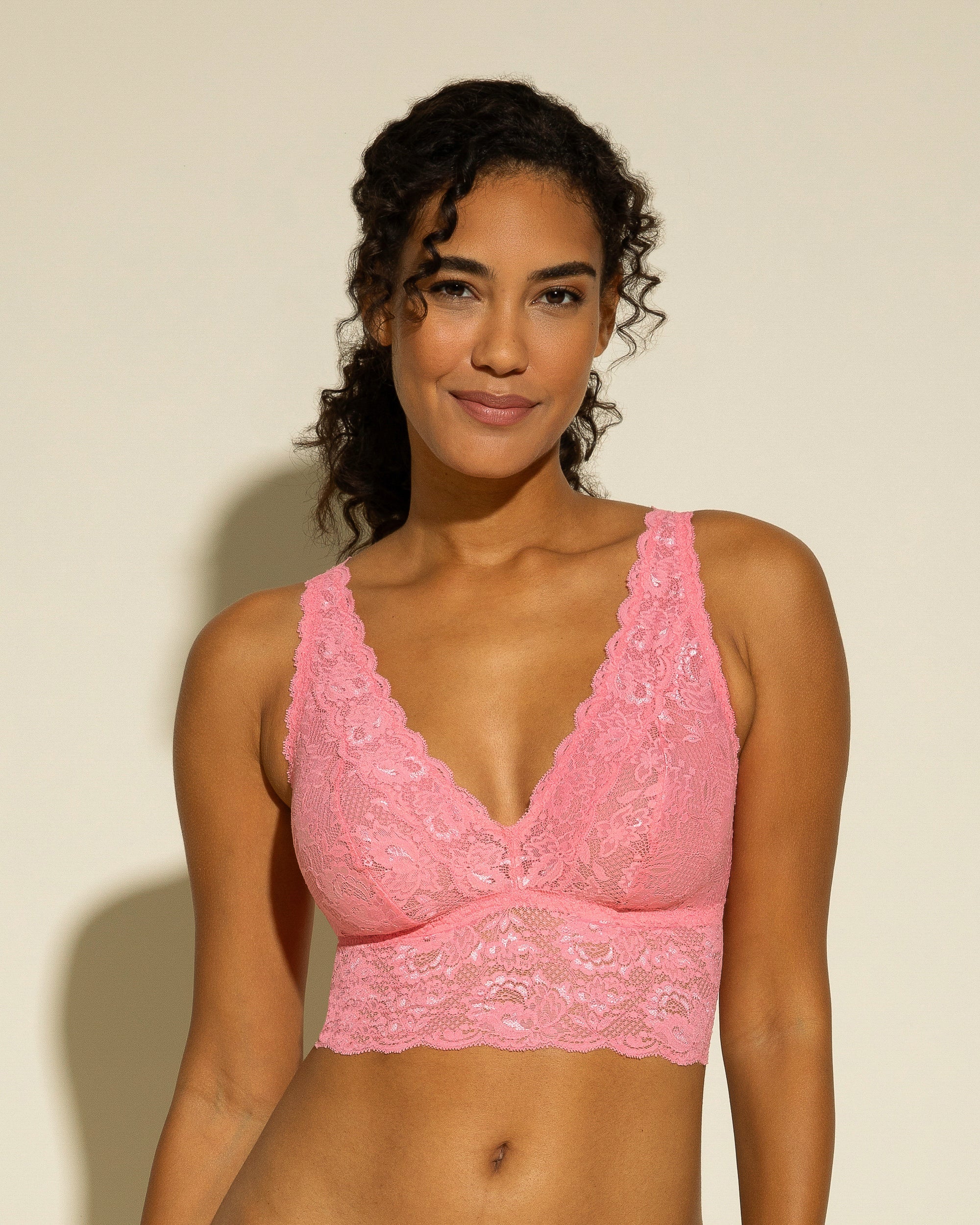 Cosabella Never Say Never Plungie Longline Lace Bralette| Pink
