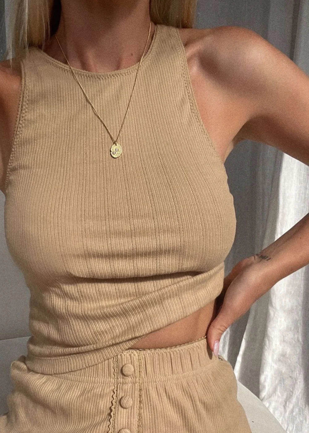 Miyako Sophia Certified Organic Cotton Singlet | Latte