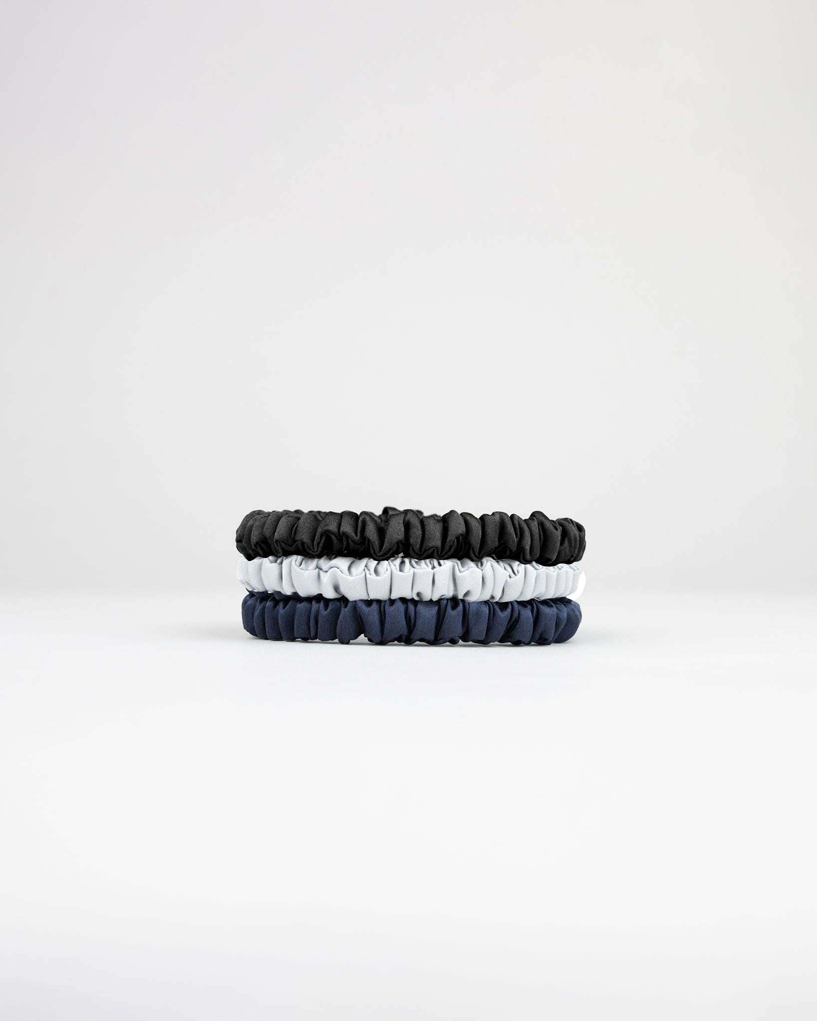 Souszy Silk Scrunchie Small Set of 3 | Navy / Silver / Black
