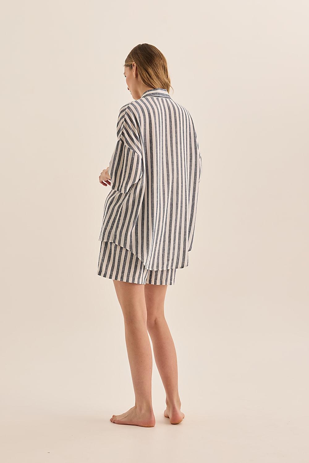 Gingerlilly Evie Navy Stripe Linen Short Set | Navy Stripe