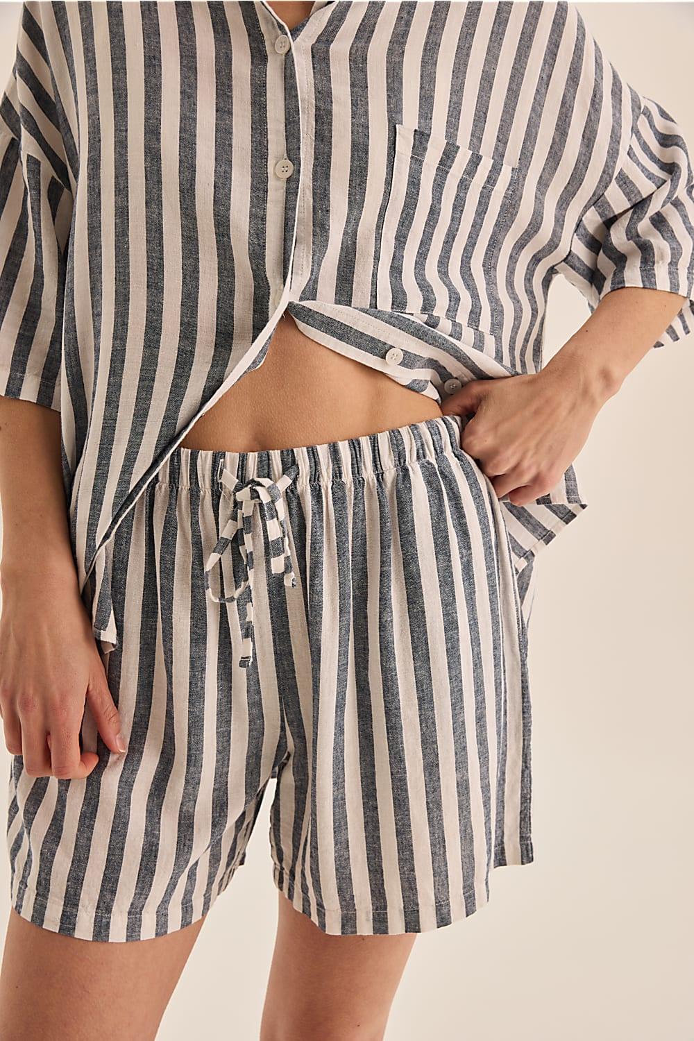 Gingerlilly Evie Navy Stripe Linen Short Set | Navy Stripe