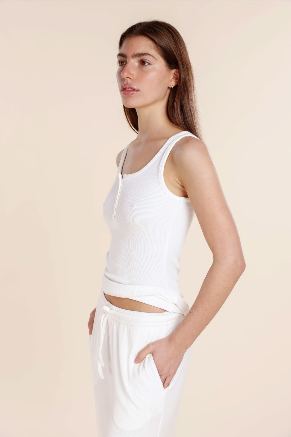 Gingerlilly Liberty Ribbed Singlet Henley Top | White