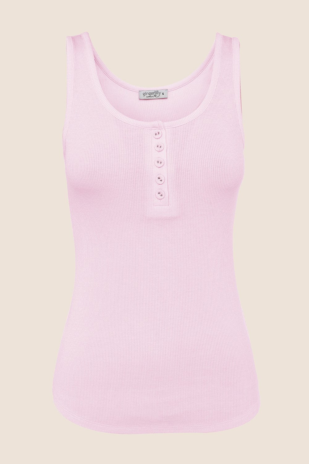Gingerlilly Liberty Ribbed Singlet Henley Top | Pink