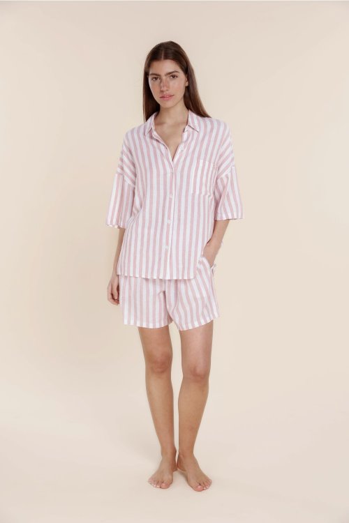Gingerlilly Evie Navy Stripe Linen Short Set | Pink Stripe