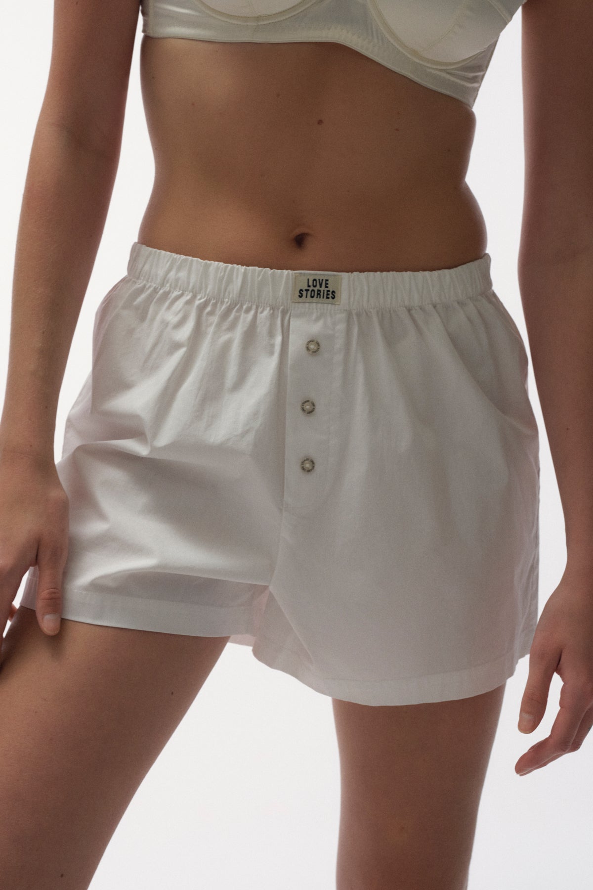James Just Married Boxershort-style shorts | White - Souszy - Love Stories - Front