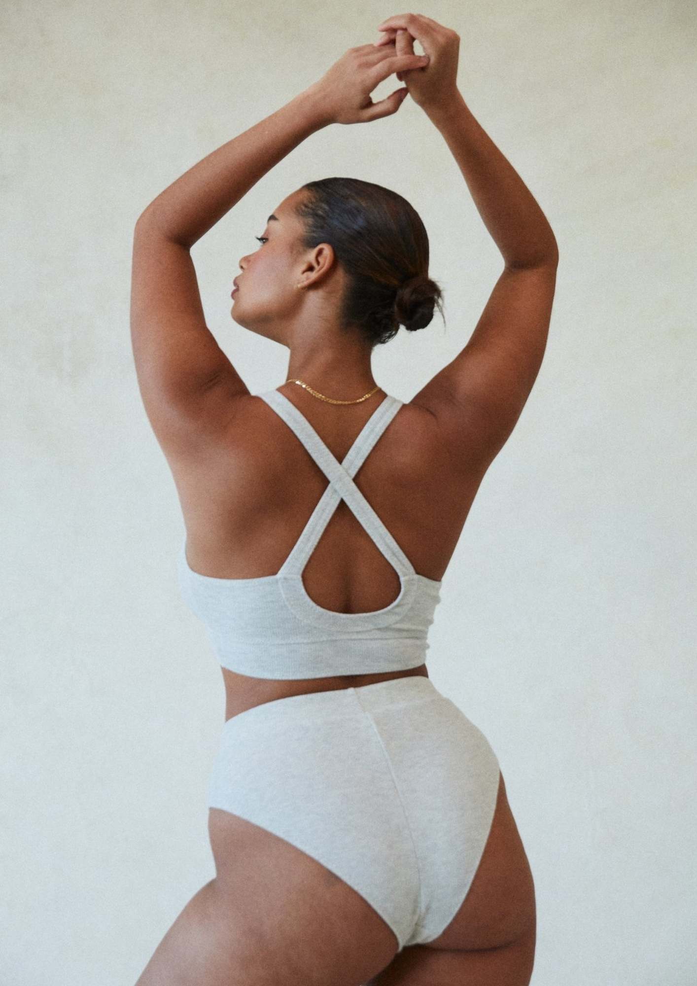 Elle Ribbed Knit Boyfriend Cotton Brief | Marle Grey - Souszy -Saturday The Label - Back
