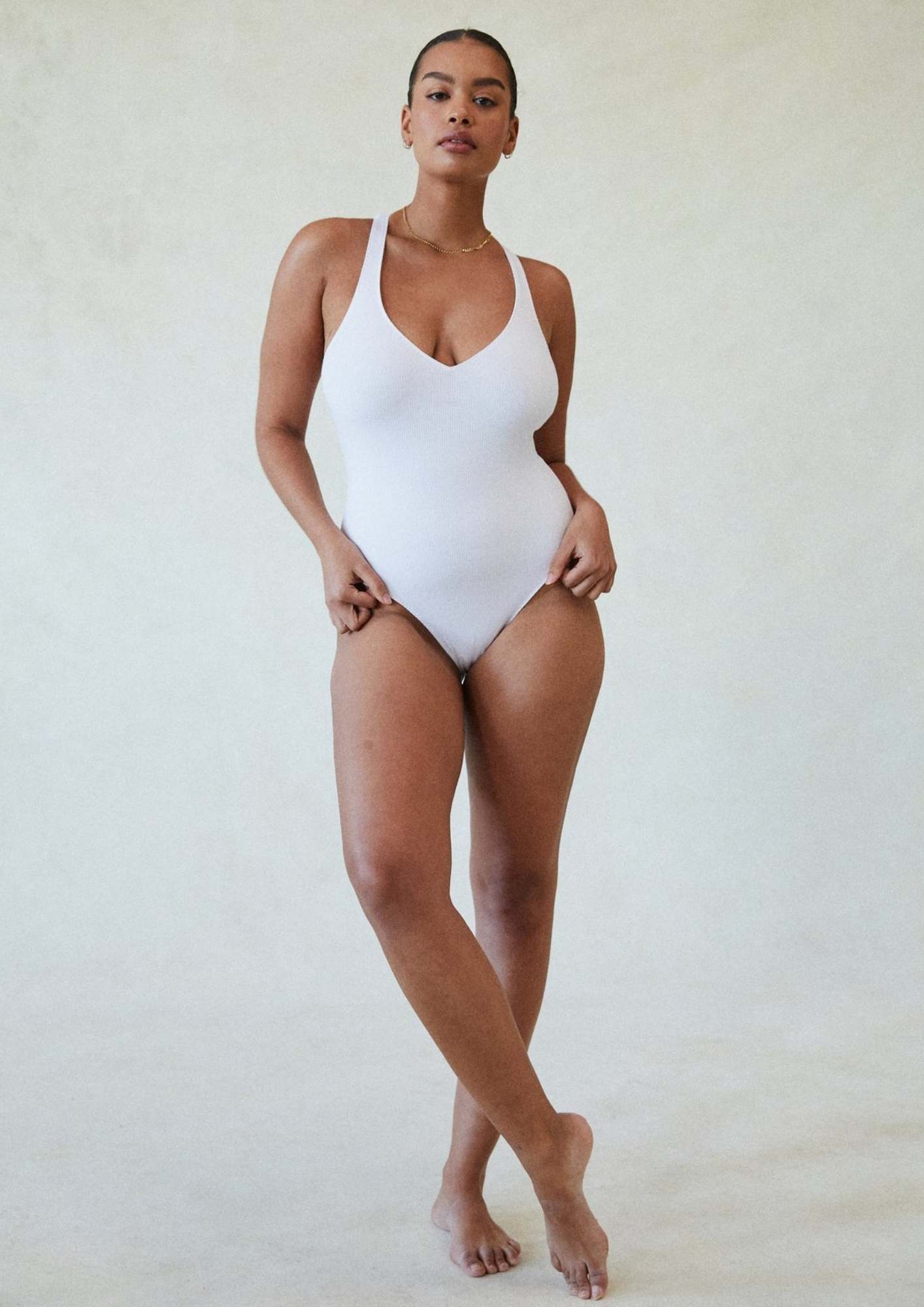 Elle Ribbed Knit Bodysuit | White -Souszy - Saturday The Label - Front