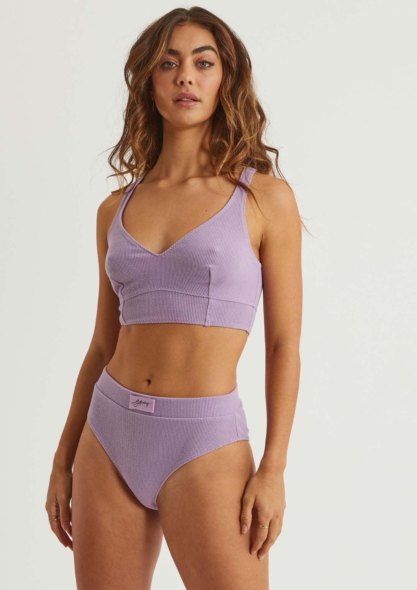 Elle Ribbed Knit Lounge Bra | Lilac -Souszy - Saturday The Label - Front