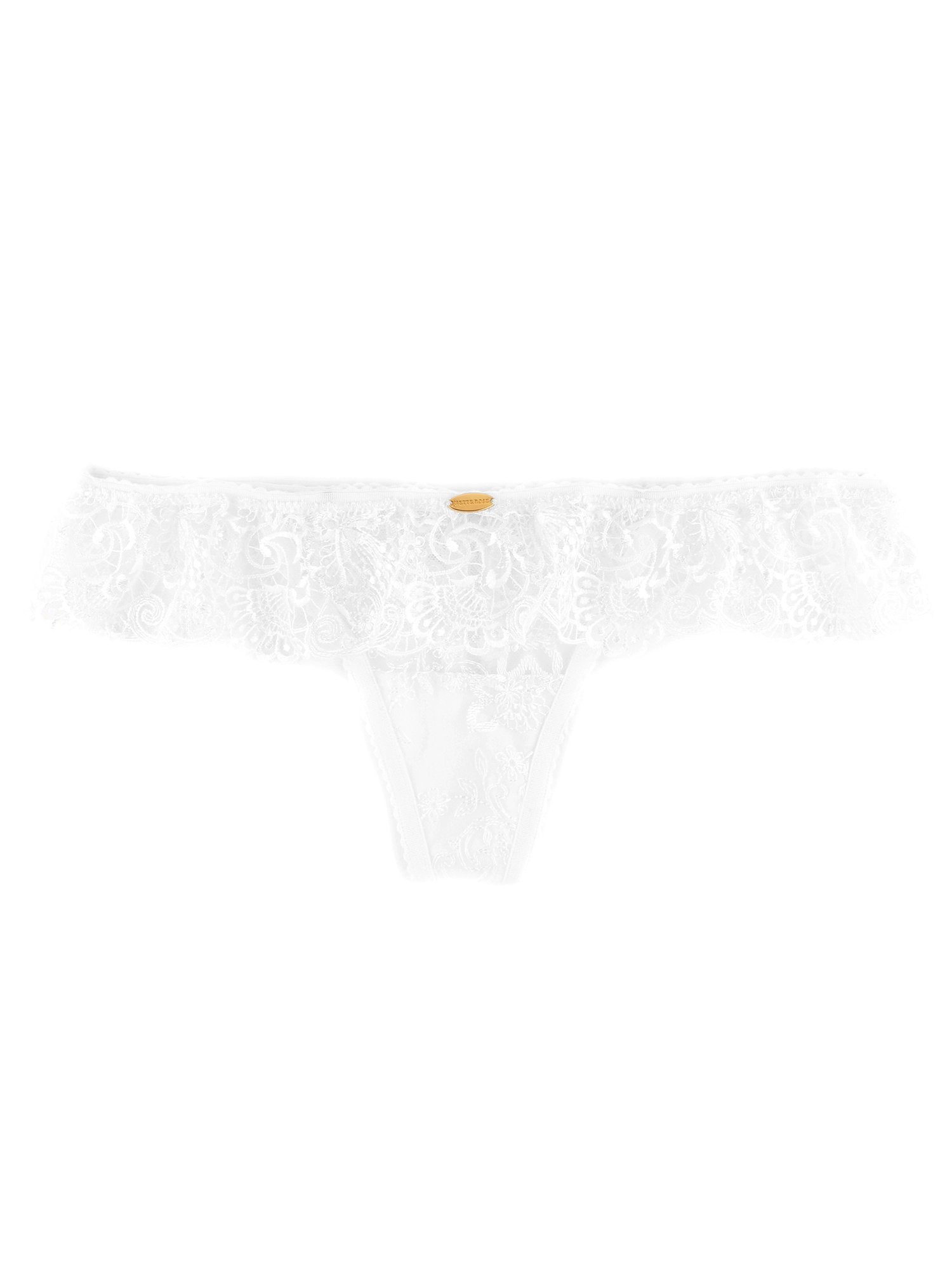 Nette Rose Delilah Frill Floral Embroidery G-String | White