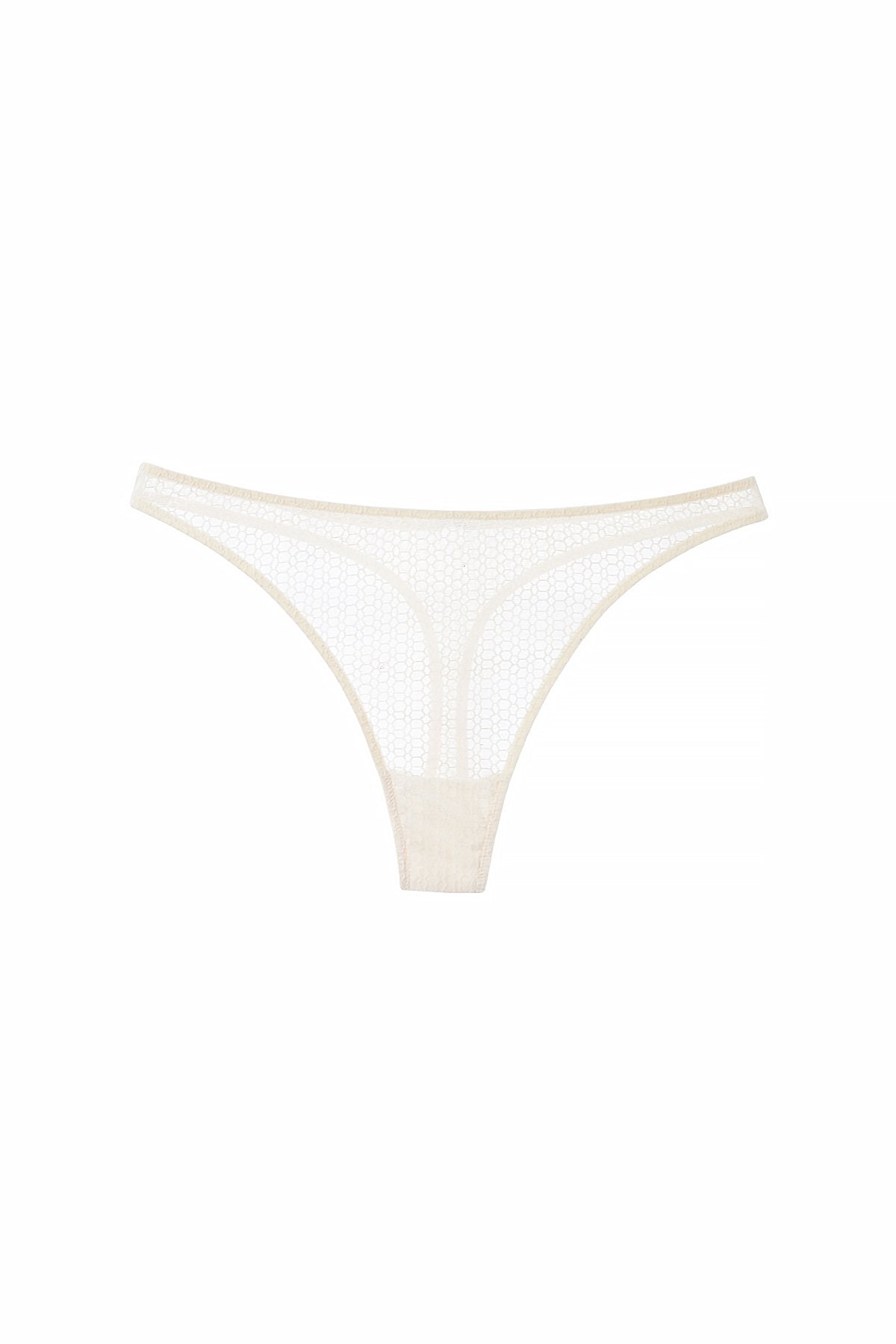 Else Lingerie Honeycomb Mid-Rise Sheer Thong | Mastic