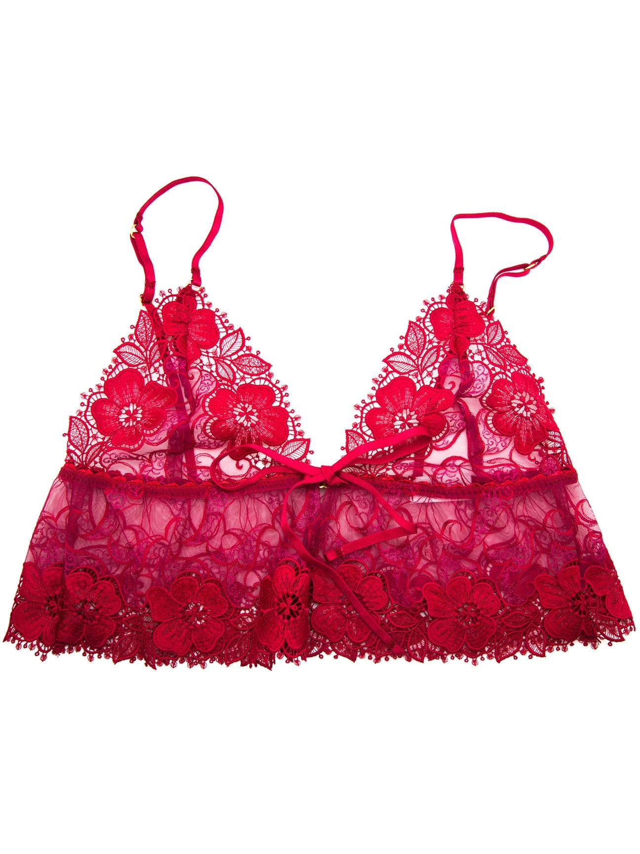 Mae Frill Floral Embroidery Bralette | Red - Souszy - Nett Rose - Front