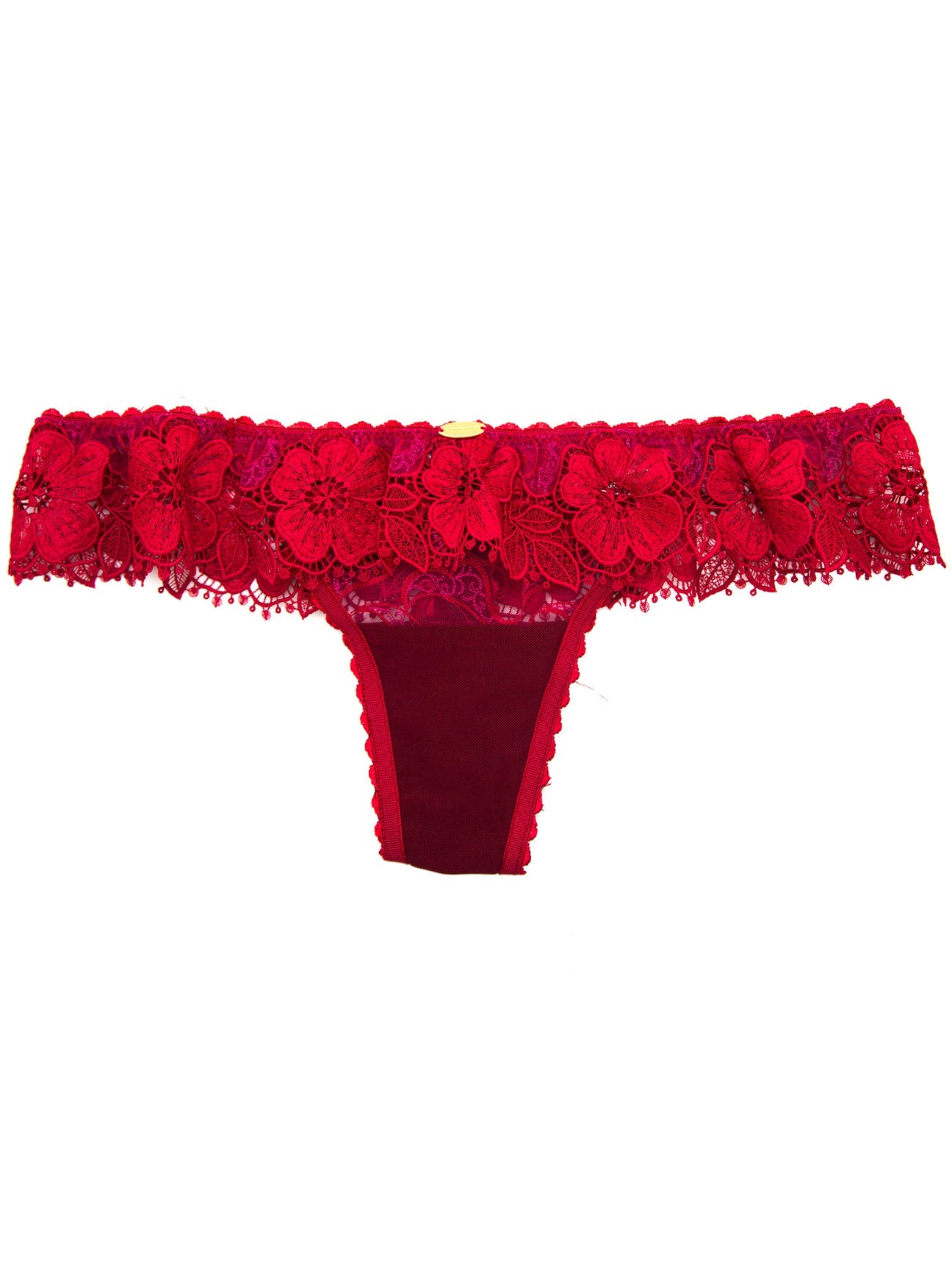 Mae Frill Floral Embroidery G-String | Red - Souszy - Nette Rose - Front