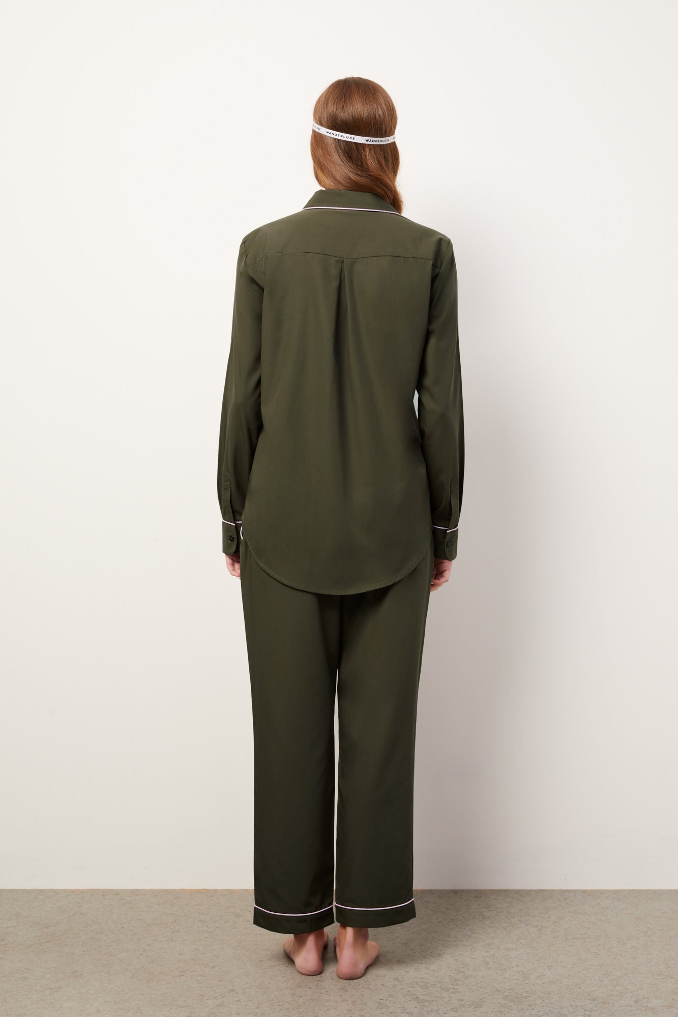 The Fern Luxury Pyjama Set Long | Olive Green - Souszy -Wanderluxe