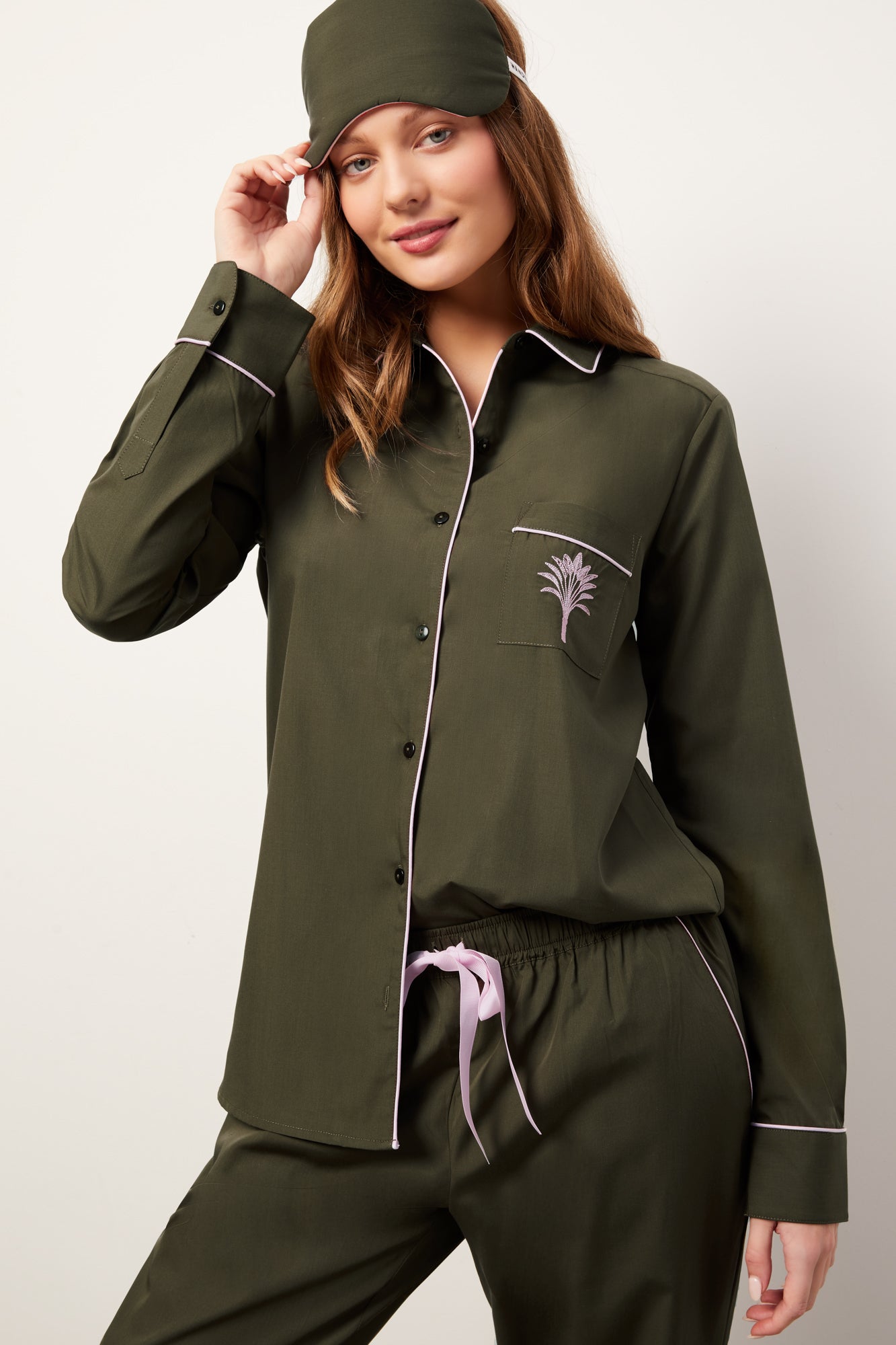 The Fern Luxury Pyjama Set Long | Olive Green - Souszy -Wanderluxe