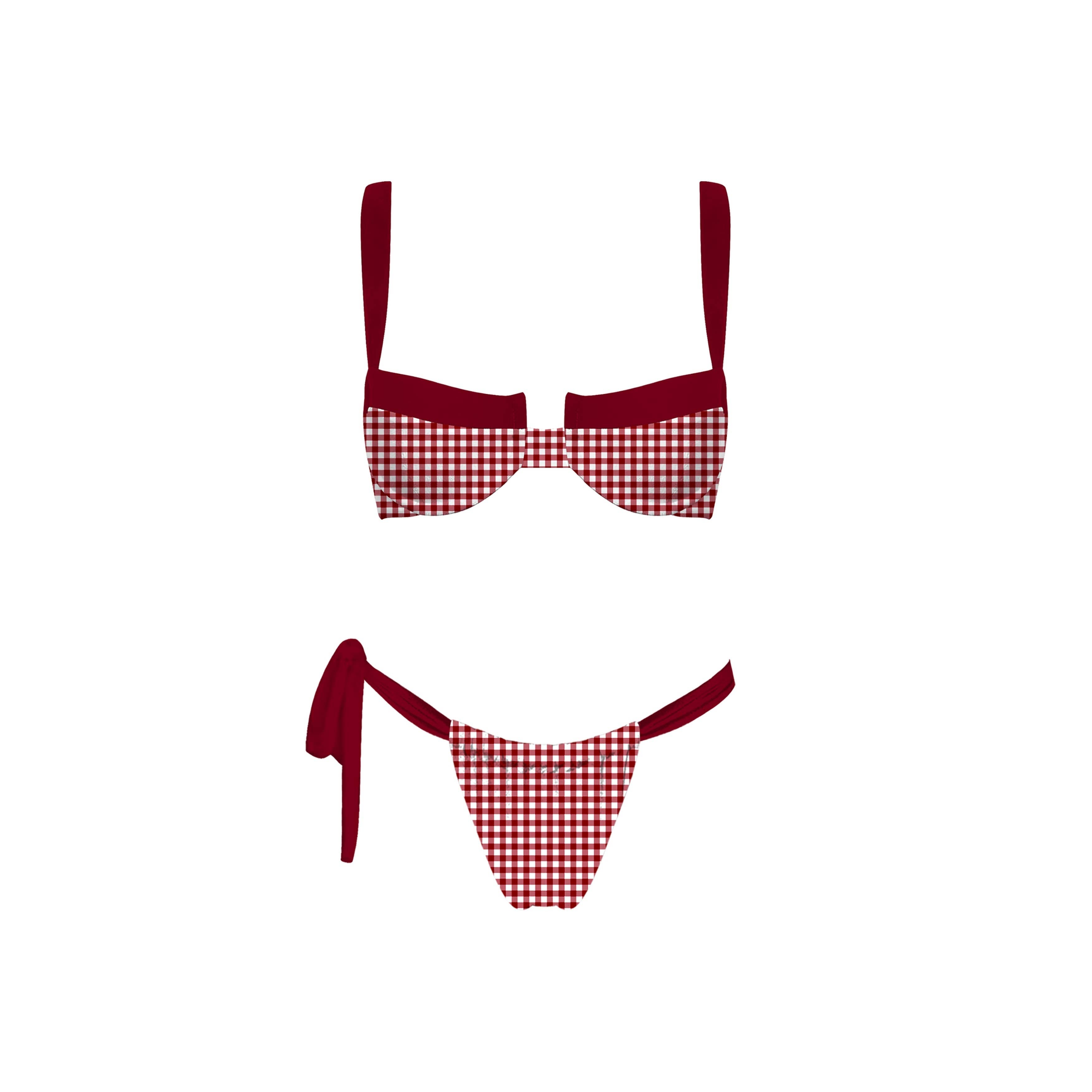 Cherry Picnic Gingham Bikini Set | Red