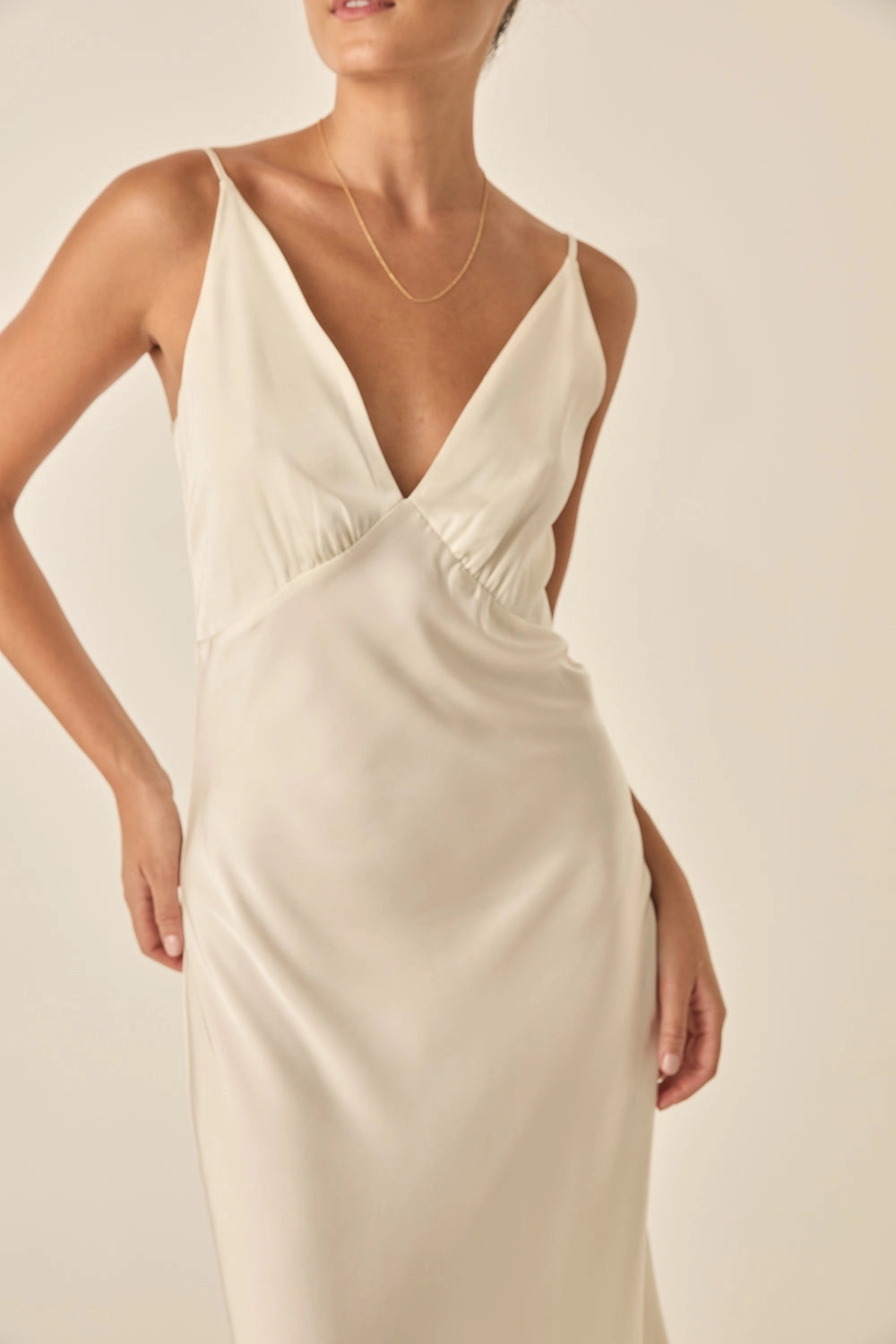 Gingerlilly Freda Ivory Satin Long Chemise | Ivory