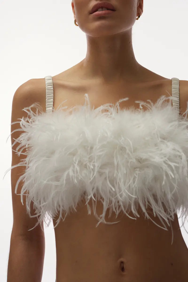 Fanny Fluffy Feather Bralette | Off White - Souszy - Love Stories  - Front