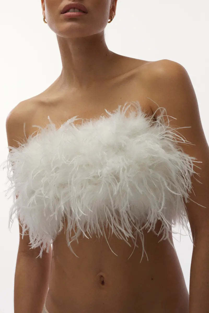 Fanny Fluffy Feather Bralette | Off White - Souszy - Love Stories  - Front