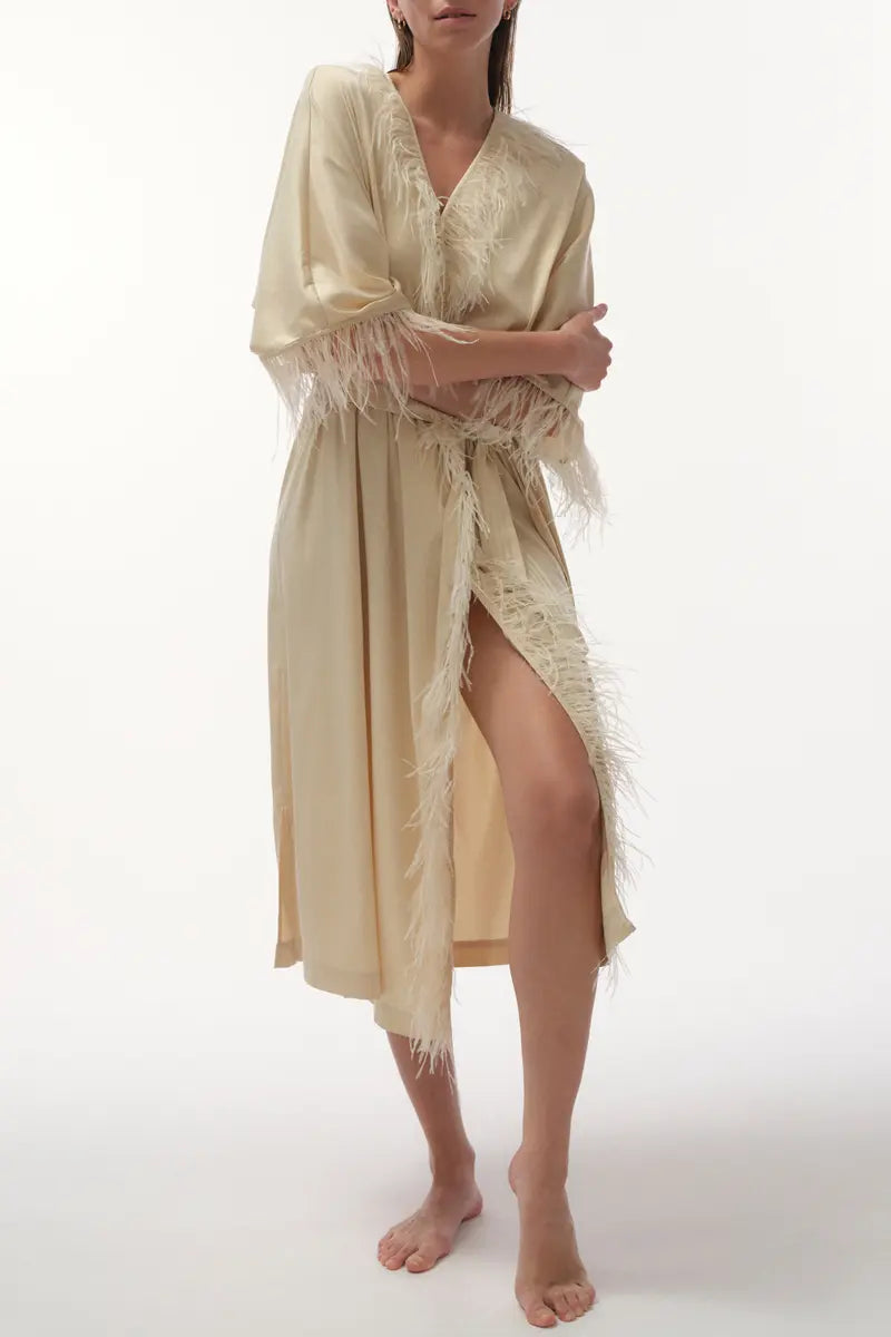 Laura Long Satin Robe | Off White - Souszy - Love Stories