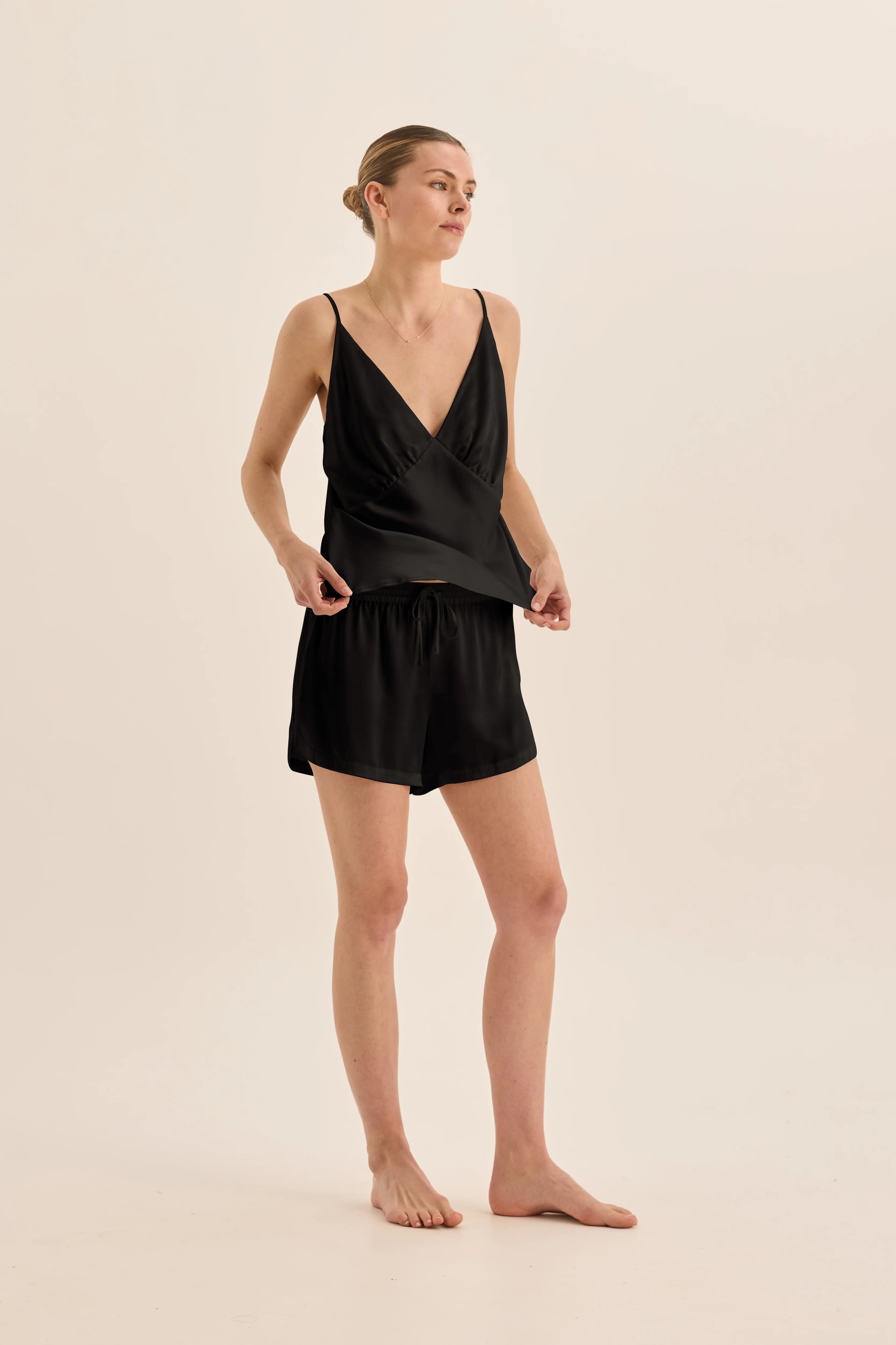 Gingerlilly Amethyst Pure Silk Cami and Shorts Set | Black