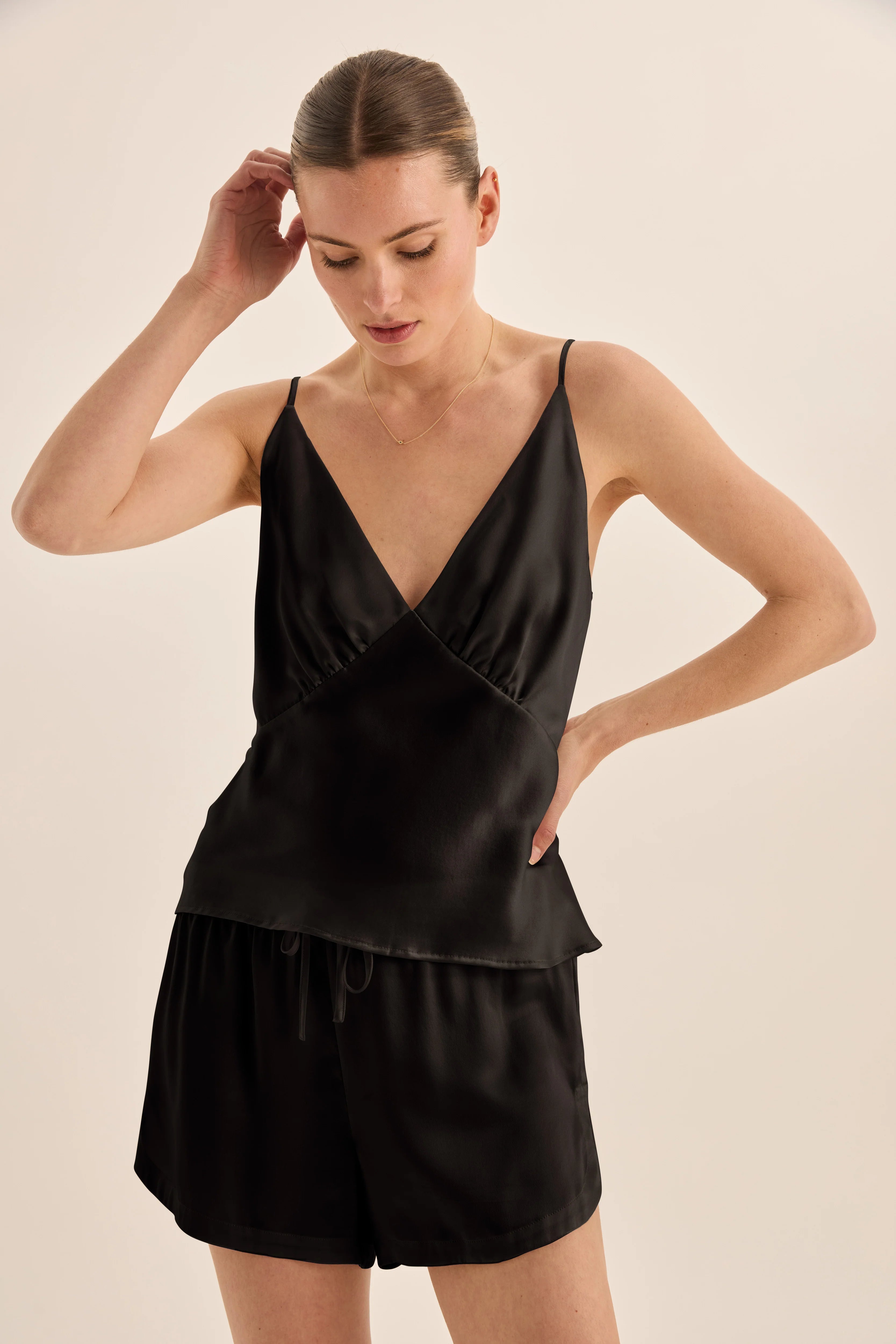 Gingerlilly Amethyst Pure Silk Cami and Shorts Set | Black