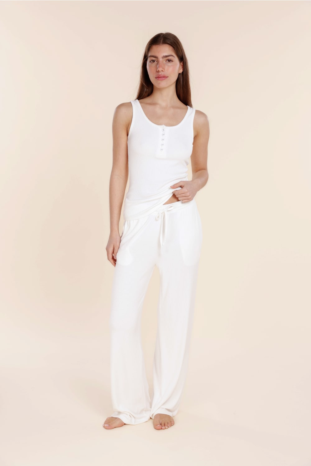 Gingerlilly Liberty Ribbed Singlet Henley Top | White