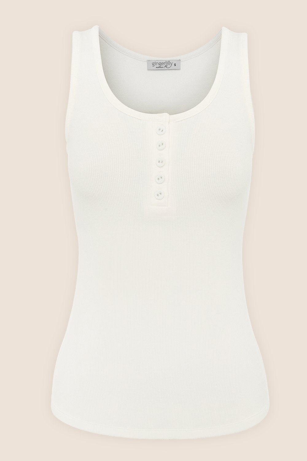 Gingerlilly Liberty Ribbed Singlet Henley Top | White