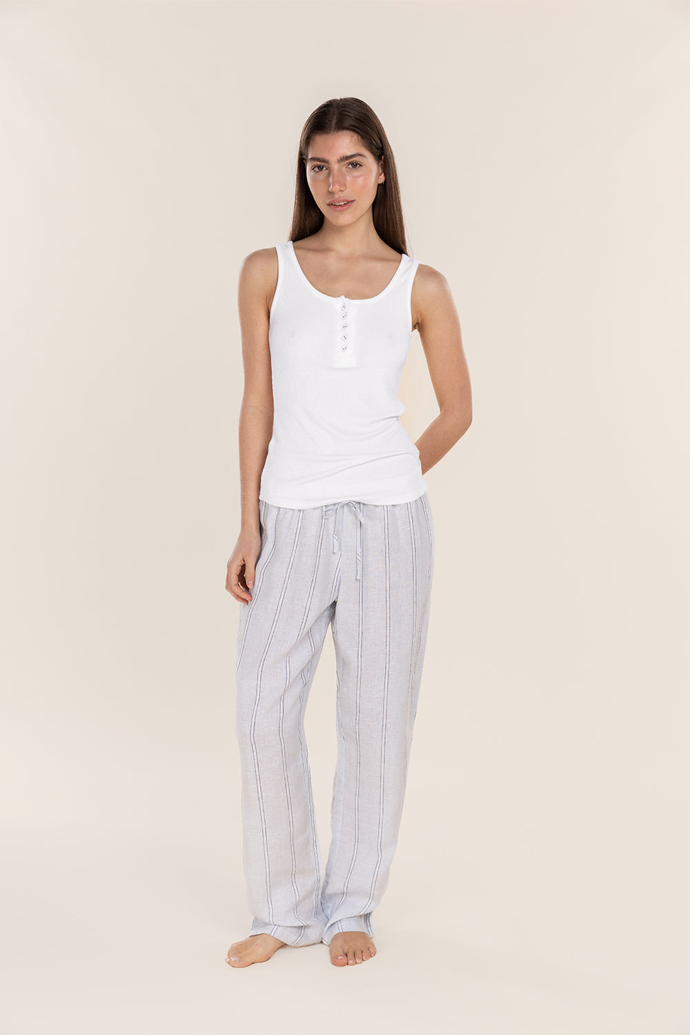 Gingerlilly Liberty Ribbed Singlet Henley Top | White