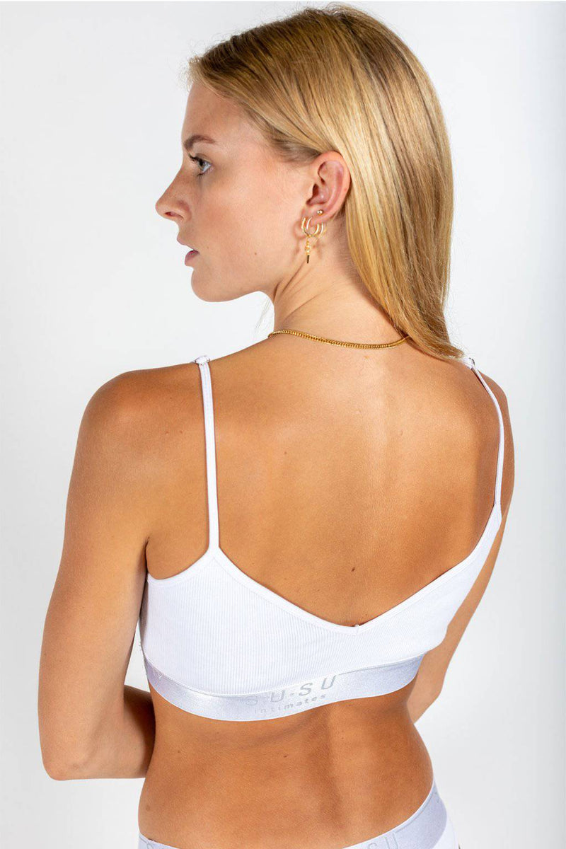 Reversible Ribbed Logo Bralette | White - Souszy - Susu Intimates